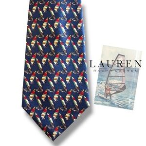 Lauren Ralph Lauren Blue Silk Sailing Nautical WindSurfing Boarding Novelty Tie